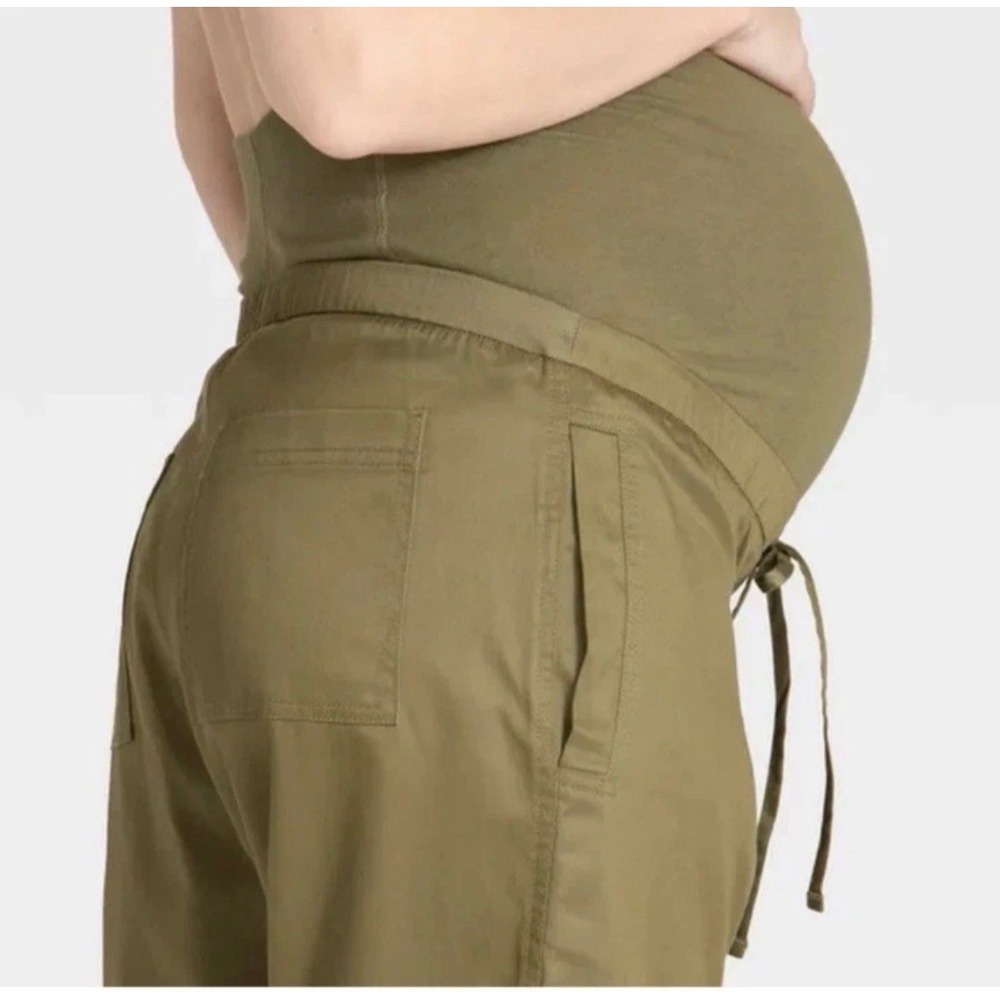 Isabel Maternity by Ingrid & Isabel Olive Green Full Panel Woven Pants Large NWT